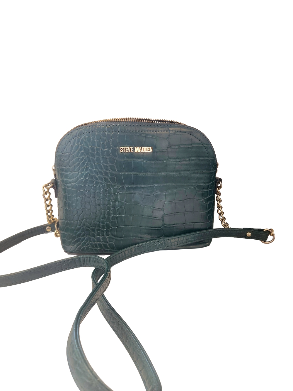 Steve Madden Hunter Green Croc-Embossed Chain Strap Crossbody